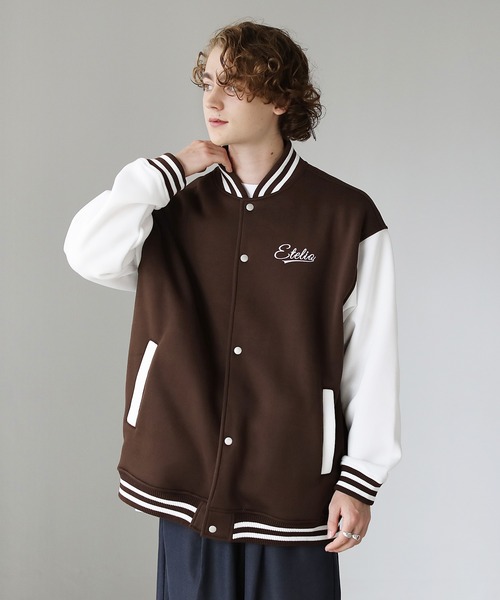 ETELIO（エテリオ）の「袖切替胸ワンポイントロゴスウェットスタジャン