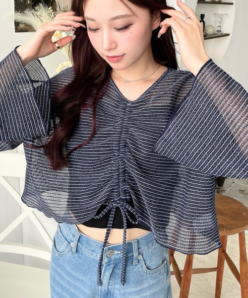 moment+（モーメントプラス）の「シアーボーダーフレアスリーブ長袖