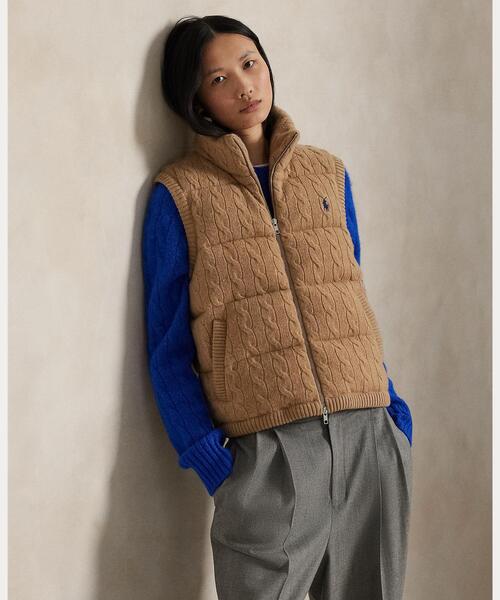 ケーブルニット ウールカシミヤ キルテッド ベスト（その他アウター