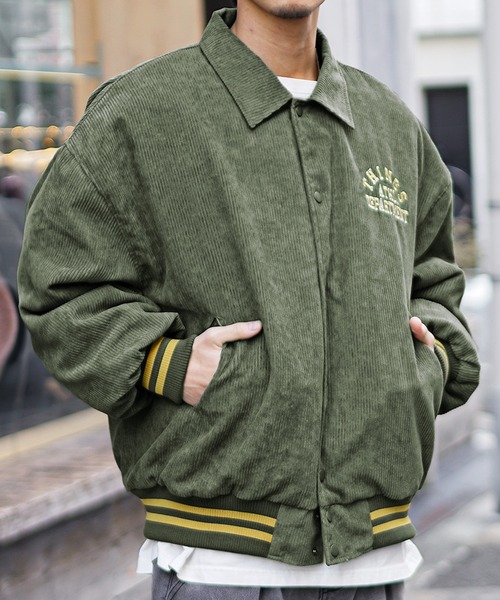 コーデュロイ襟付きキルティングスタジャン メンズ ルーズシルエット