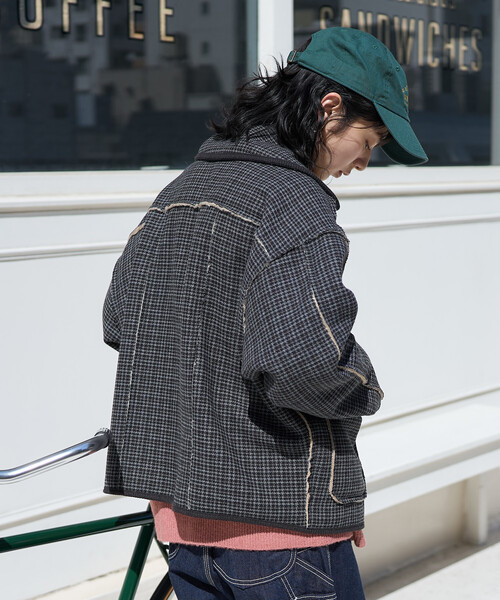 セール】襟付き リバーシブル チェックボアジャケット（ブルゾン