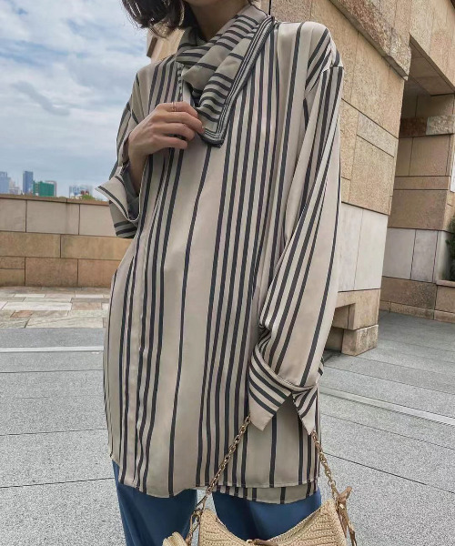 Ameri（アメリ）の「STRIPE SCARF BLOUSE（シャツ/ブラウス）」 - WEAR