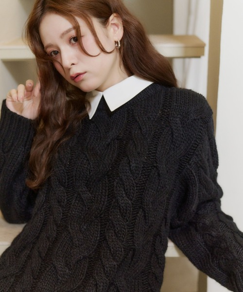 フリルレイヤードケーブルニット（ニット/セーター）｜Olu