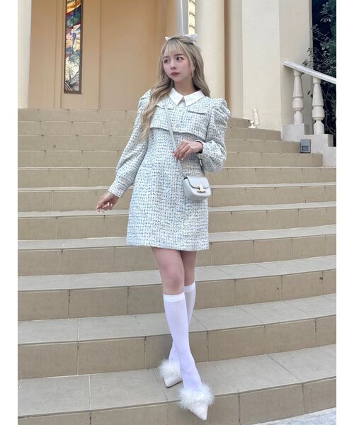 セール】ツイードドッキングミニワンピース（ワンピース）｜dazzlin