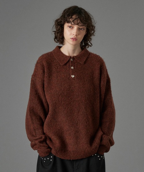 SILVER BUTTON SHAGGY KNIT POLO / シルバーボタンシャギーニットポロ
