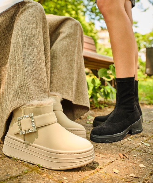 セール】【軽量】厚底エコファーブーツ（ブーツ）｜+diana（プラス