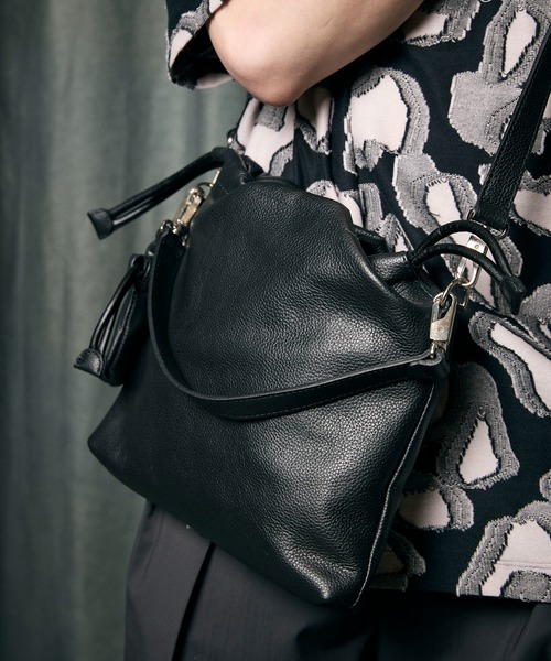 UNISEX》2WAY Drawstring Leather Shoulder Bag With Drawstring Charm