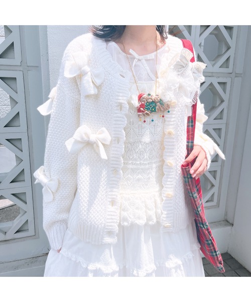 PINK HOUSE（ピンクハウス）の「リボンモチーフ使いニットカーディガン