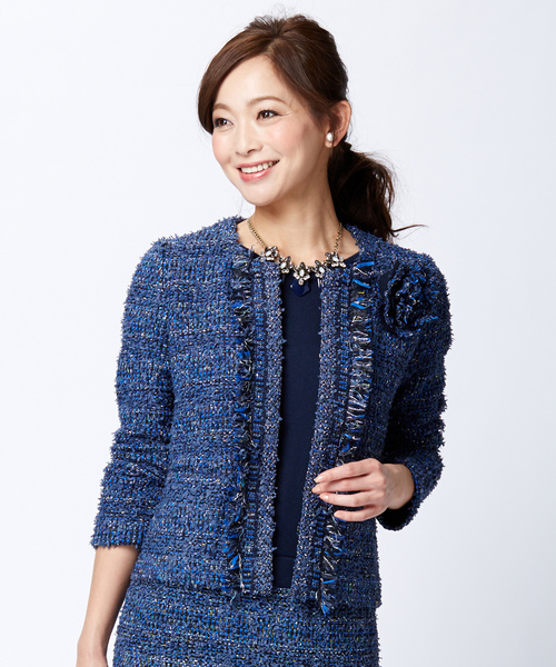 自由区（ジユウク）の「('15春)YONETOMIツイード ノーカラージャケット