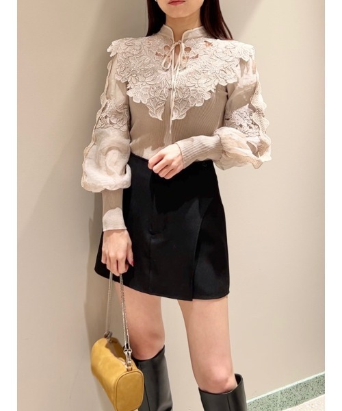 SNIDEL（スナイデル）の「レースカラーニットプルオーバー（ニット