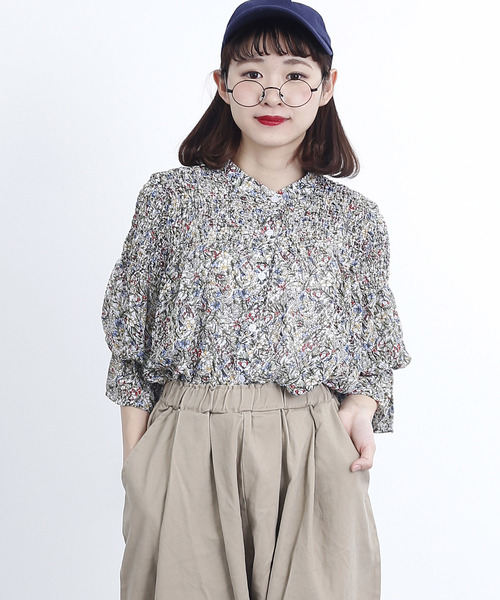 MERLOT（メルロー）の「ボトルネック花柄シフォンブラウス1384（シャツ