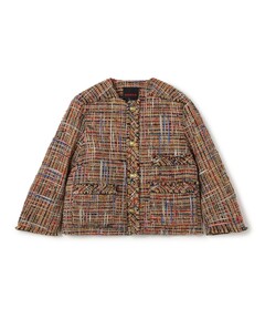 セール】マルチツイード ラウンドカラージャケット（ノーカラー