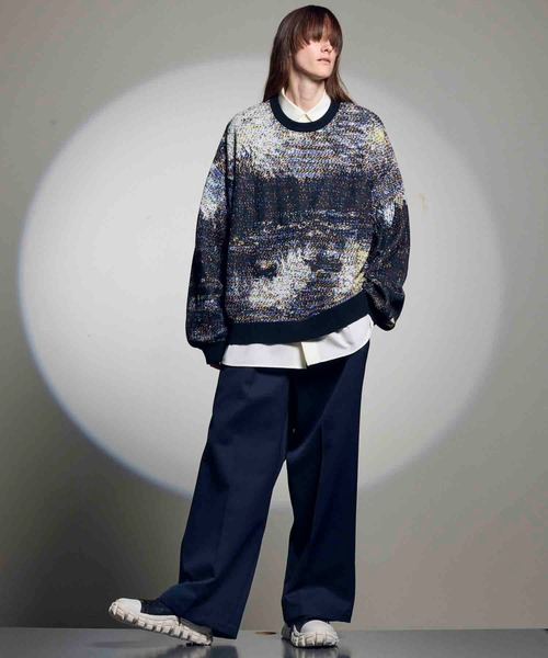 UNISEX》Prime-Over Landscape Painting Crew Neck Knit Pullover