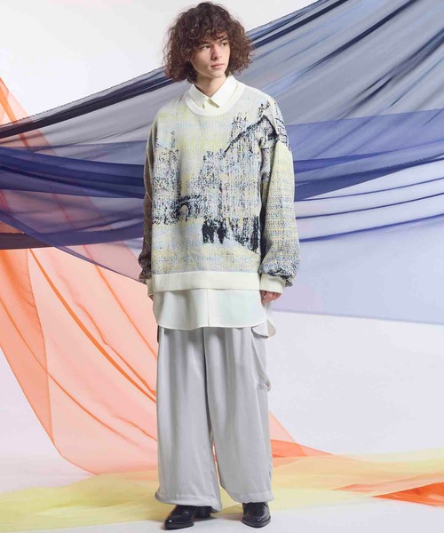 UNISEX》Prime-Over Landscape Painting Crew Neck Knit Pullover