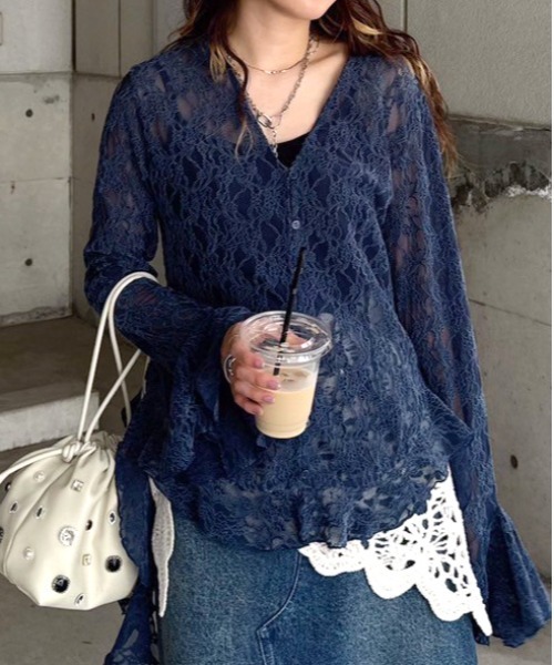 UND 2WAY CUT LACE FRILL TOP（Tシャツ/カットソー）｜Ameri（アメリ