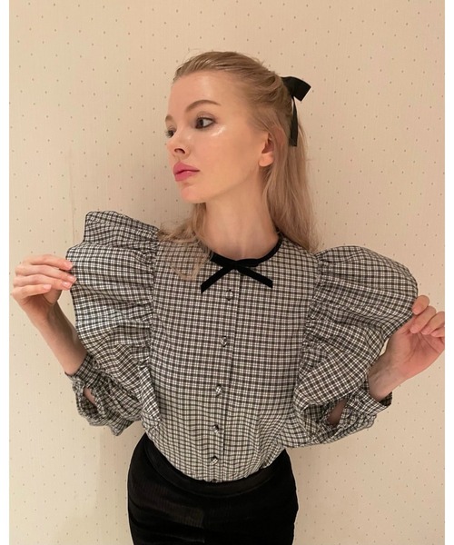 epine（エピヌ）の「velours ribbon frill blouse（シャツ/ブラウス