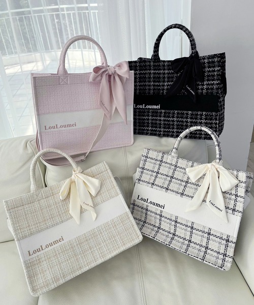 LouLoumei】WEB限定色あり/ツイードトートバッグ（トートバッグ）｜one