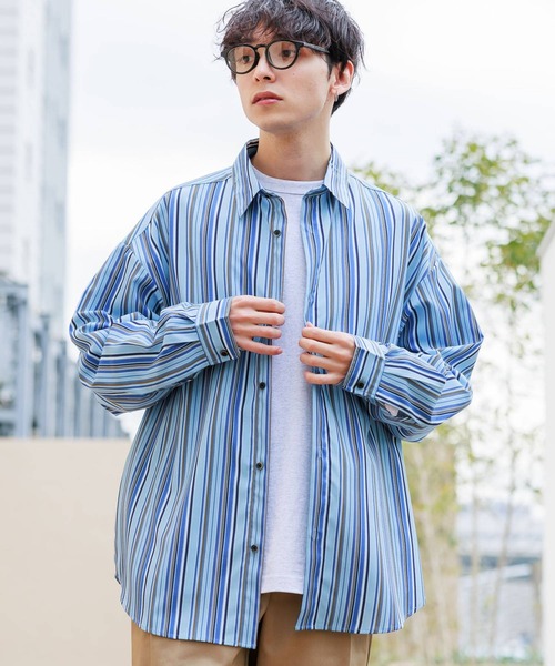 RAGEBLUE（レイジブルー）の「マルチストライプ/ドレープルーズシャツ