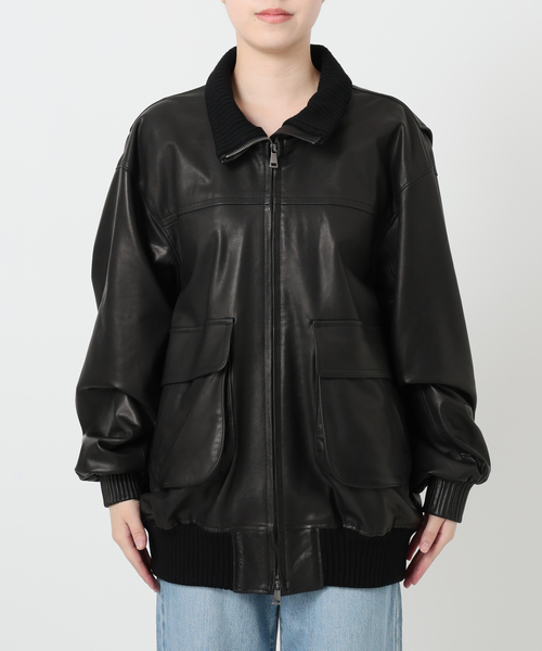 IENA LA BOUCLE レザースタンドネックブルゾン（ライダースジャケット
