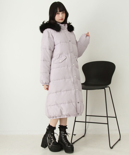 ファー付きハートスタッズロングダウンコート（ダウンジャケット