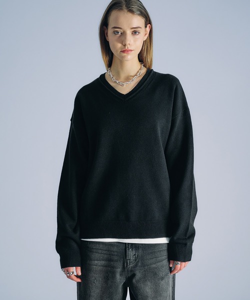 セール】V-NECK MIDDLE GAUGE BASIC KNIT/Vネックミドルゲージ