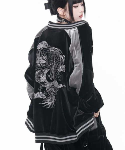 Dimmoire ディムモアール 刺繍ベロア スカジャン シルバー レフレム