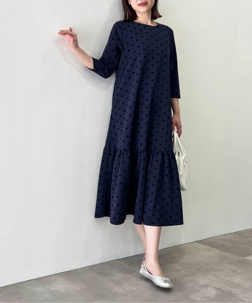 フロッキードットロングワンピース（ワンピース）｜PICCIN PERLA