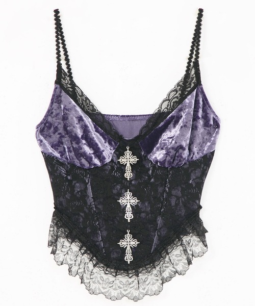 十字架チャームコルセットベロアキャミトップス（キャミソール