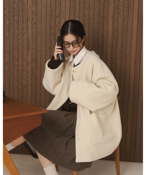 ノーカラーボアミドルコート（ノーカラーコート）｜moi tytto