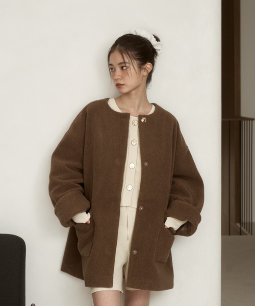 ノーカラーボアミドルコート（ノーカラーコート）｜moi tytto