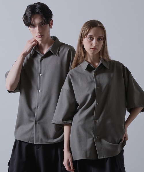 CLEL】TR Loose Half Sleeve Regular Collar Shirt / TR ルーズ半袖