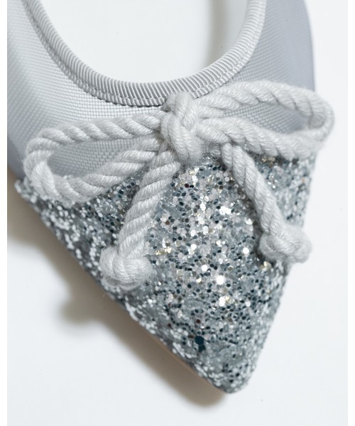 ポインテッドトゥ チュール フラットバレエシューズ（バレエシューズ