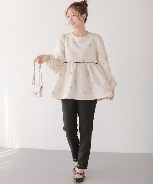 フラワージャガードペプラムトップス（その他トップス）｜Fit more