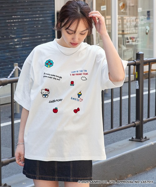 HELLO KITTY】別注 ハローキティデザイン刺繍/プリント オーバーサイズ