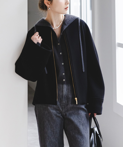 Noble（ノーブル）の「MTRショートケープブルゾン（ノーカラーコート