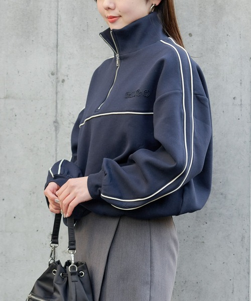 パイピング刺繍ハーフジップスウェット（スウェット）｜Chico（チコ