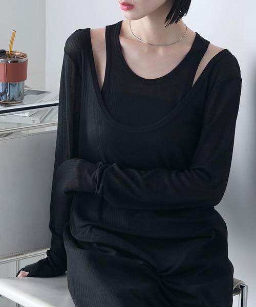 forksy.】シアーテレコ タンクセット レイヤードワンピース