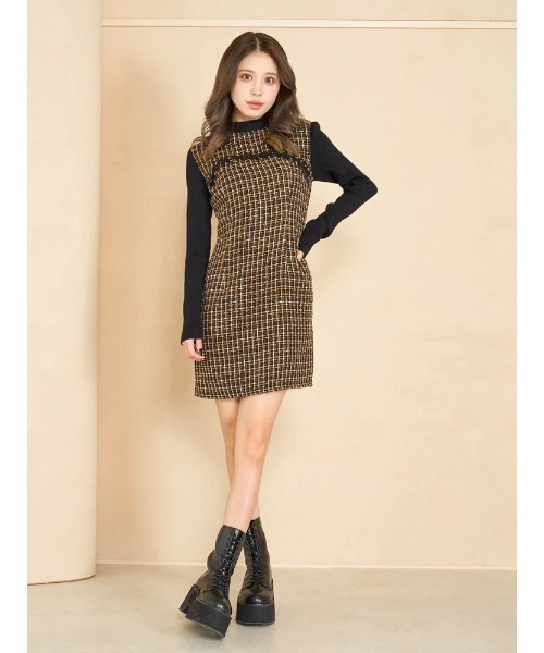 Darich（ダーリッチ）の「ニットドッキングツイードミニワンピース