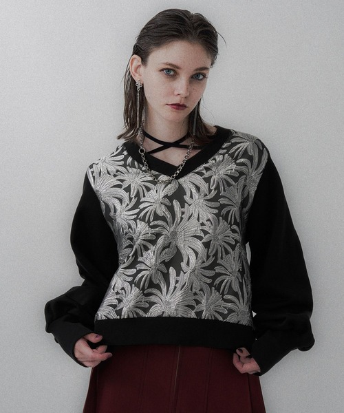 セール】ストリングジャガードキリカエVネックトップス(HARE