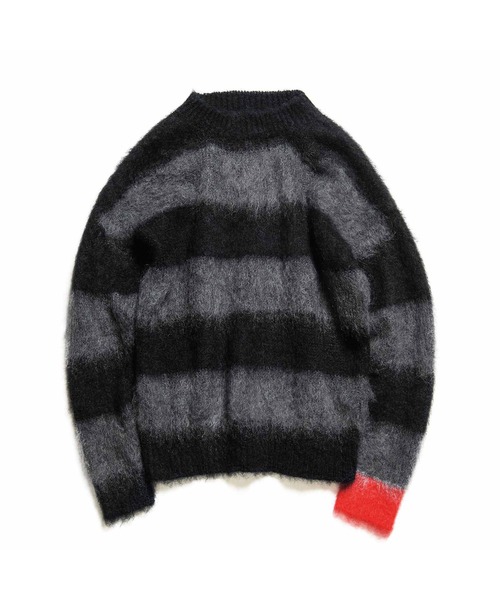 ユニフォームエクスペリメント モヘアボーダーセーター 黒グレー 左袖