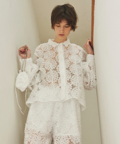 PERNA（ペルナ）の「フラワーフリルレースシャツ（シャツ/ブラウス