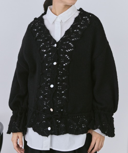 セール】フリルレースニットカーディガン（カーディガン/ボレロ