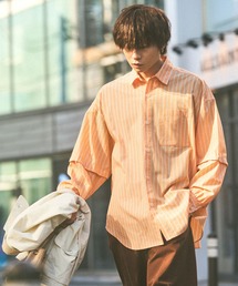 シャツ/ブラウス（オレンジ/橙色系・ストライプ柄）ファッション通販