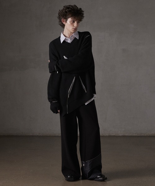 GRANCY】ZipDesign Asymmetry Knit / ジップデザイン アシンメトリー