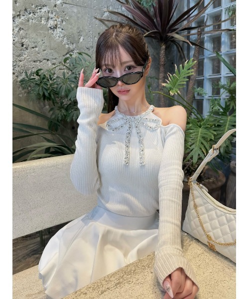 リボンビジューアメスリニットトップス（ニット/セーター）｜Darich