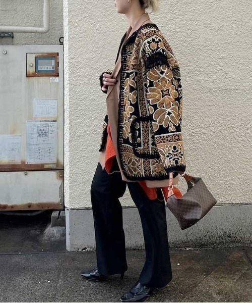 セール】RUG PATTERN KNIT JACKET（ノーカラージャケット）｜Ameri