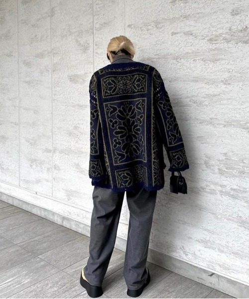 セール】RUG PATTERN KNIT JACKET（ノーカラージャケット）｜Ameri