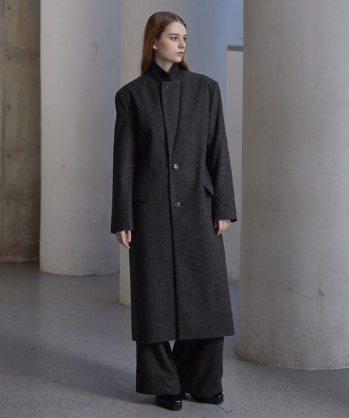 セール】【CLEL】Wool Blend Herringbone Tweed Coat / ウールブレンド