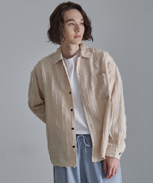 Revo.】フリンジストライプロングスリーブシャツ/メンズ（シャツ