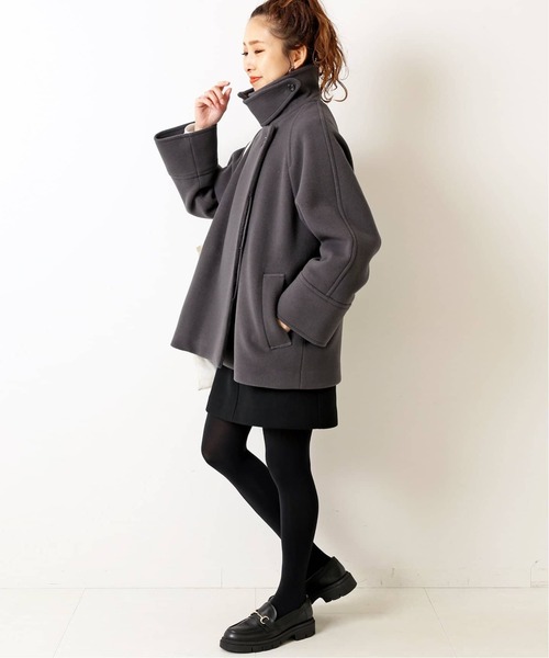 スピックアンドスパン W/Nyモッサステンカラーショートコート ベージュ